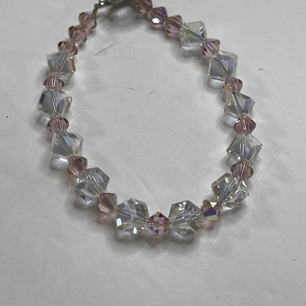 faux crystal clear & baby pink beads bracelet costume jewelry with toggle clasp